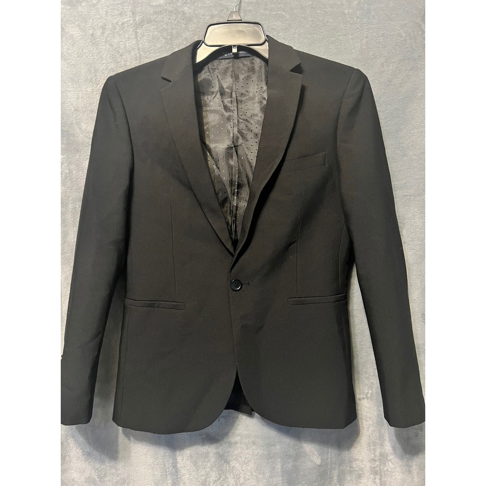 Saint Angelo Black Wool Blazer 6/8 Slim Dot Lined Career Goth Dark Academia